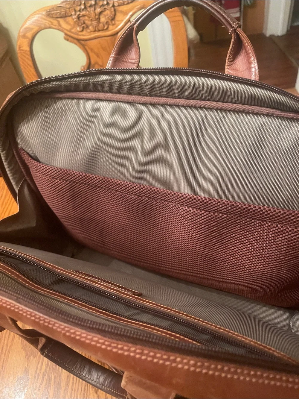 Johnston & Murphy Brown Leather Briefcase with Dual Zippers